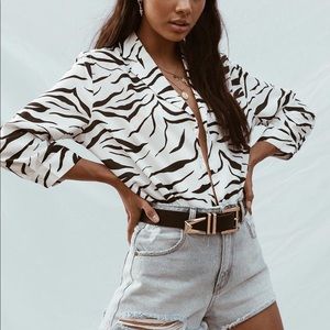 Lioness Zebra Print Button Down Shirt